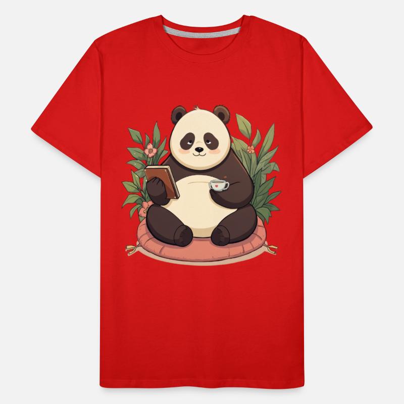 Lecture du panda avec du thé T-shirt bio Premium Homme
