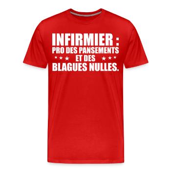 Infirmier pro des pansements et des blagues nulles - T-shirt bio Premium Homme - rouge - Devant - Damien (186cm)