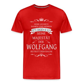 Sa Majesté Wolfgang entre dans la pièce - T-shirt bio Premium Homme - rouge - Devant - Damien (186cm)