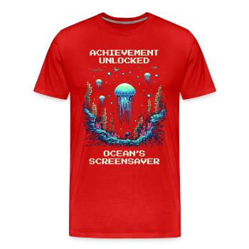 Réalisation : Économiseur d’écran océanique - T-shirt bio Premium Homme - rouge - Devant - Damien (186cm)