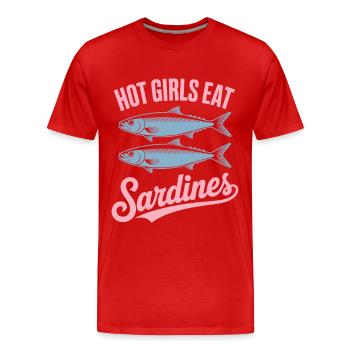 Sardines Pop Art Text - Men's Premium Organic T-Shirt - red - Front - Damien (186cm)