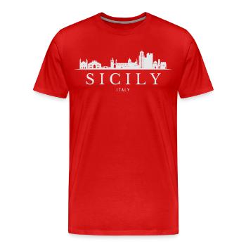 Sicily's skyline, Sicily Italy - Men's Premium Organic T-Shirt - red - Front - Damien (186cm)