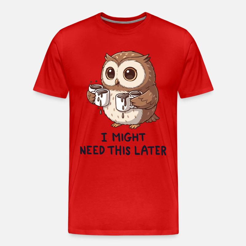 Ich brauche Kaffee später - Lustige Eule - Männer Premium Bio T-Shirt - Rot