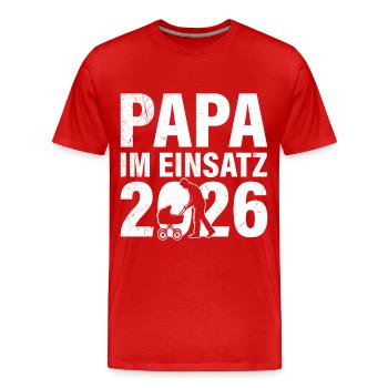 Paternité PAPA EN ACTION 2026 DRÔLE - T-shirt bio Premium Homme - rouge - Devant - Damien (186cm)