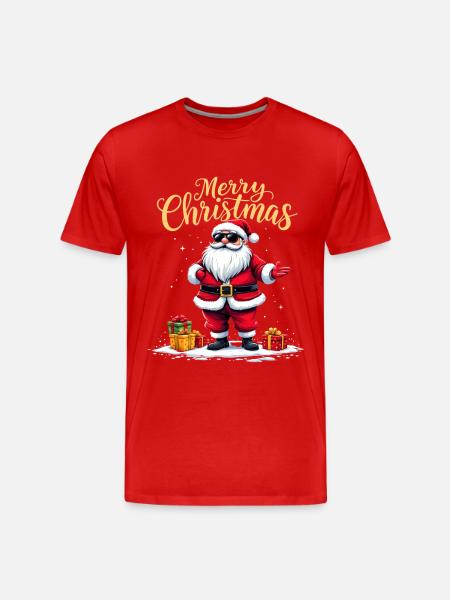 Glædelig jul julemanden med gaver - Herre Premium T-shirt økologisk - rød