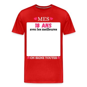 Anniversaire 18 Ans Fille, Mes 18 Ans - T-shirt bio Premium Homme - rouge - Devant - Damien (186cm)