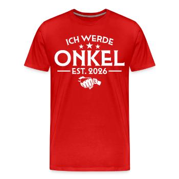 Je vais être un oncle 2026 - Annonce de grossesse - T-shirt bio Premium Homme - rouge - Devant - Damien (186cm)