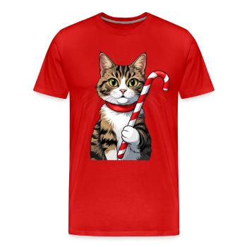 Chat d’hiver avec canne à sucre - T-shirt bio Premium Homme - rouge - Devant - Damien (186cm)