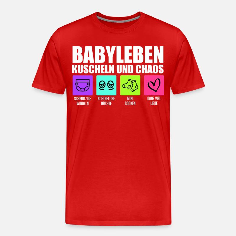 Werdende Mutter BABYLEBEN KUSCHELN UND CHAOS - Männer Premium Bio T-Shirt - Rot
