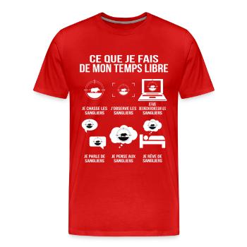 Was ich in meiner Freizeit mache: Jägerhumor - Männer Premium Bio T-Shirt - Rot - Vorne - Damien (186cm)