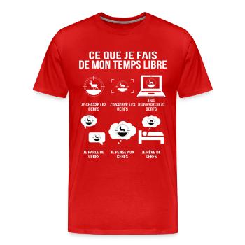 Was ich in meiner Freizeit mache: Jägerhumor - Männer Premium Bio T-Shirt - Rot - Vorne - Damien (186cm)
