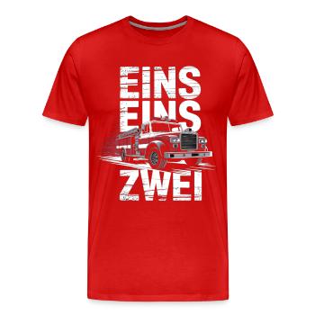 Feuerwehr Spruch – 112 Notruf Held in Aktion - Männer Premium Bio T-Shirt - Rot - Vorne - Damien (186cm)