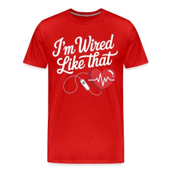 Je suis câblé comme le cœur - T-shirt bio Premium Homme - rouge - Devant - Damien (186cm)