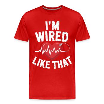 Je suis câblé comme le cœur - T-shirt bio Premium Homme - rouge - Devant - Damien (186cm)