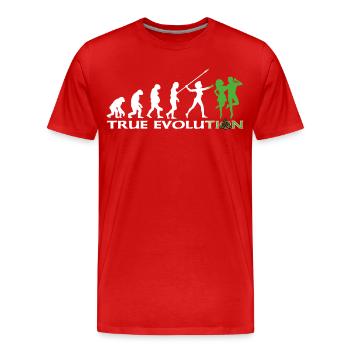 Evolution towards traditional Irish dance - Men's Premium Organic T-Shirt - red - Front - Damien (186cm)