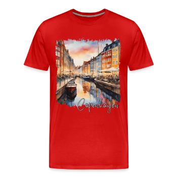 Watercolor of Copenhagen, Copenhagen Denmark - Men's Premium Organic T-Shirt - red - Front - Damien (186cm)