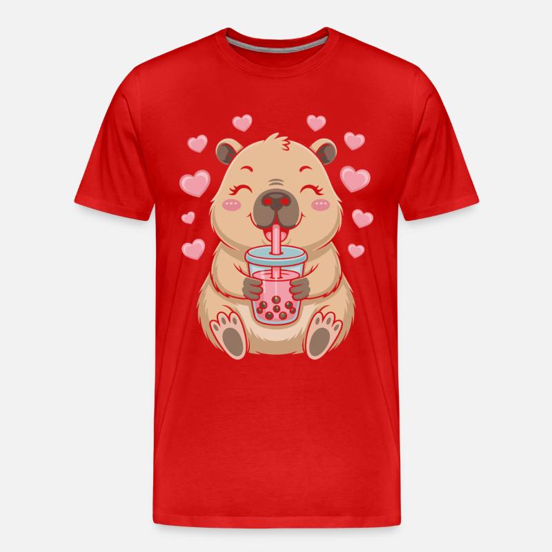 Kawaii Bubble Tee Capybara Boba Tee - Männer Premium Bio T-Shirt - Rot