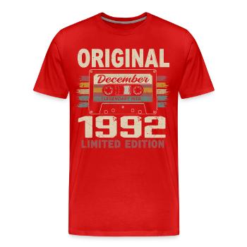 Cadeau D'anniversaire Décembre 1992 - T-shirt bio Premium Homme - rouge - Devant - Damien (186cm)