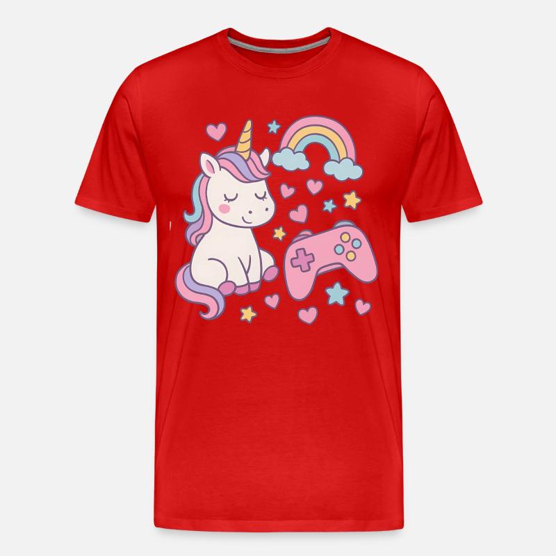 Super süßes Einhorn mit Gaming-Feeling - Männer Premium Bio T-Shirt - Rot