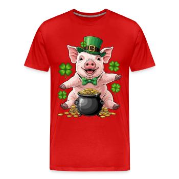 Glücksschwein Kleeblatt - Männer Premium Bio T-Shirt - Rot - Vorne - Damien (186cm)