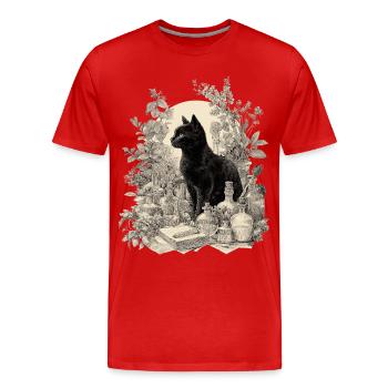 Chat Noir Vintage Apothicaire - T-shirt bio Premium Homme - rouge - Devant - Damien (186cm)