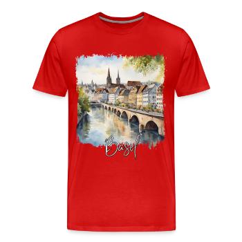 Aquarelle de Bâle, Bâle Suisse - T-shirt bio Premium Homme - rouge - Devant - Damien (186cm)