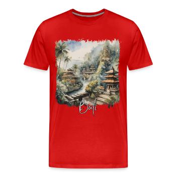 Aquarelle de Bali, Bali Indonésie - T-shirt bio Premium Homme - rouge - Devant - Damien (186cm)