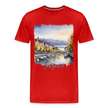 Lausanne Watercolor, Lausanne Switzerland - Men's Premium Organic T-Shirt - red - Front - Damien (186cm)