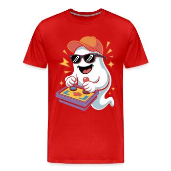 Retro Gamer Halloween Geist - Männer Premium Bio T-Shirt - Rot - Vorne - Damien (186cm)