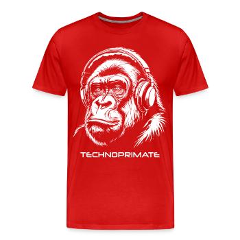 Techno Primate Headphone Ape Art #3 White - Men's Premium Organic T-Shirt - red - Front - Damien (186cm)