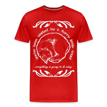 DU WURDEST VON EINEM PELZIGEN KLEINEN ENGEL BESUCHT - Männer Premium Bio T-Shirt - Rot - Vorne - Damien (186cm)