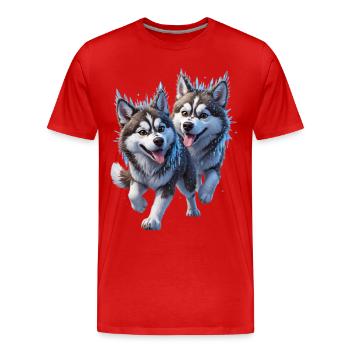 Two huskies with snow and icicles - Men's Premium Organic T-Shirt - red - Front - Damien (186cm)