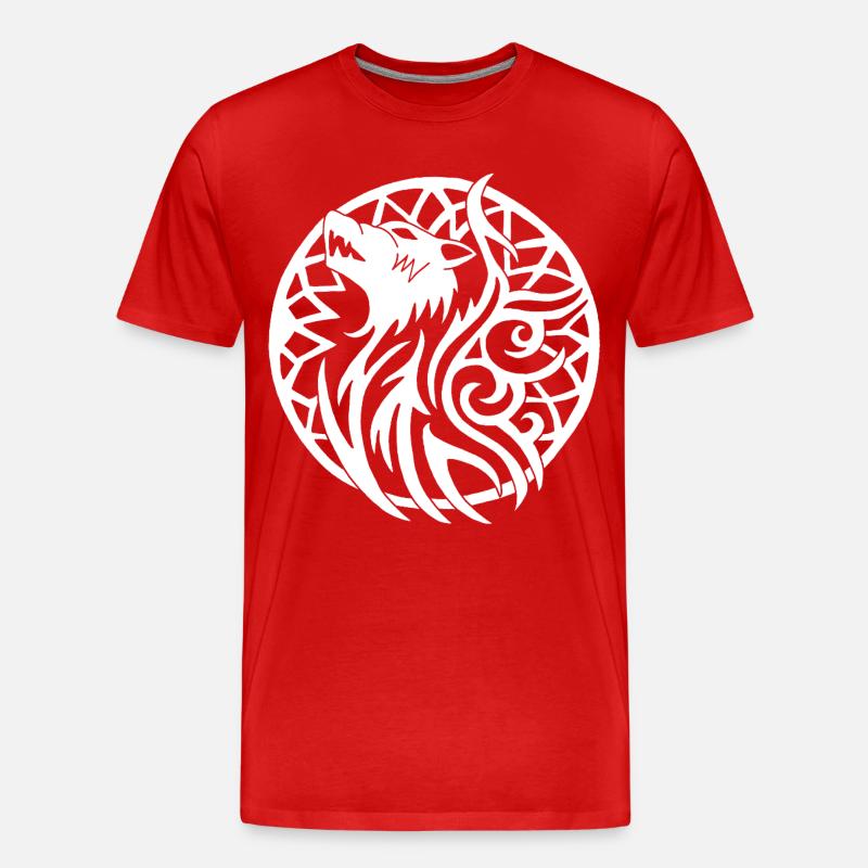 Weißer Wikingerwolf und Glücksbringer - Männer Premium Bio T-Shirt - Rot