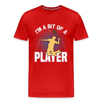 Badminton Design - Ein kleiner Badmintonspieler  - Männer Premium Bio T-Shirt - Rot - Vorne - Damien (186cm)