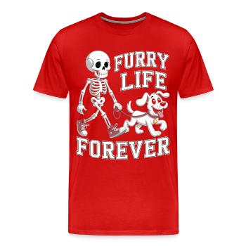 Furry Life Forever – Lustiges Hunde Skelett Shirt - Männer Premium Bio T-Shirt - Rot - Vorne - Damien (186cm)