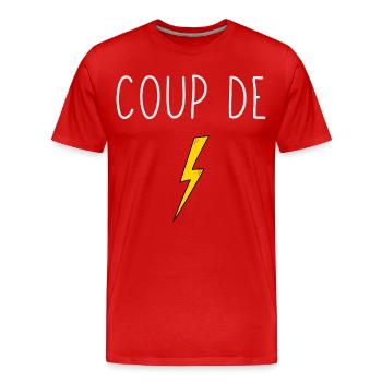 Coup de foudre minimalist design yellow lightning bolt - Men's Premium Organic T-Shirt - red - Front - Damien (186cm)