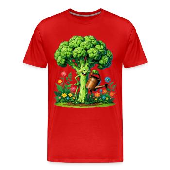 Fröhlicher Brokkoli Gärtner - Männer Premium Bio T-Shirt - Rot - Vorne - Damien (186cm)