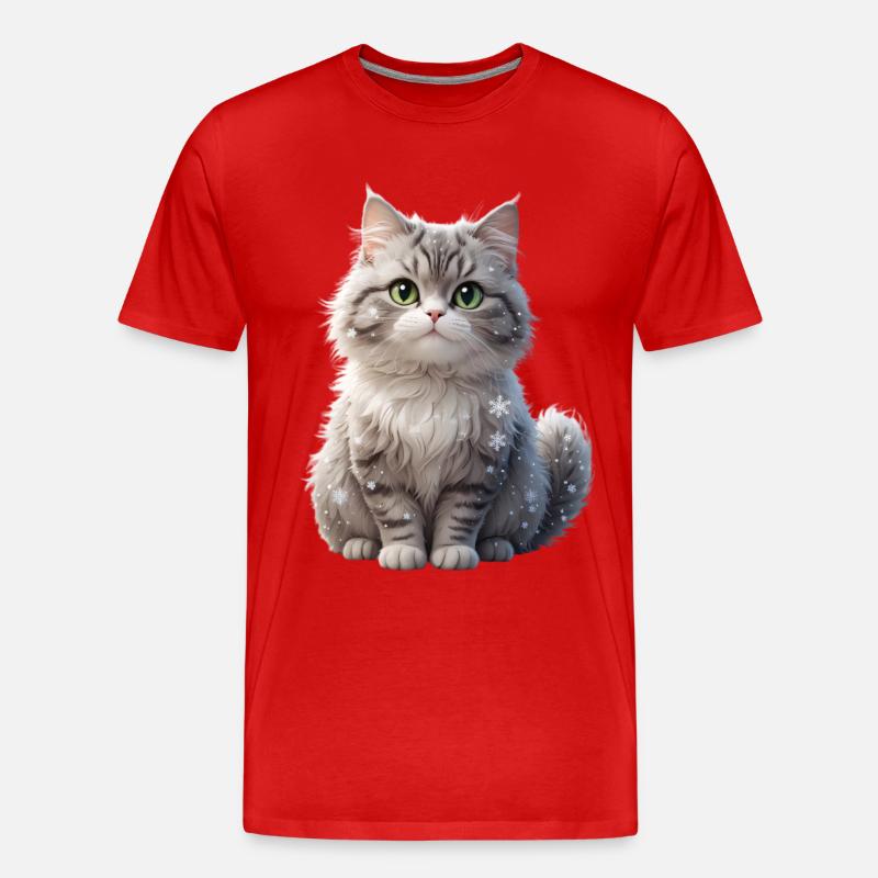 Winterfluff Katze mit Schneeflocken - Männer Premium Bio T-Shirt - Rot