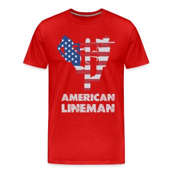 American Lineman Flag Silhouette - Men's Premium Organic T-Shirt - red - Front - Damien (186cm)