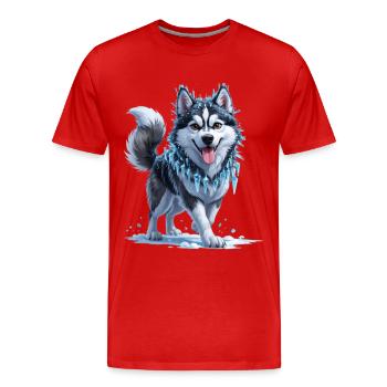 Husky de glace avec collier en cristal de glace - T-shirt bio Premium Homme - rouge - Devant - Damien (186cm)