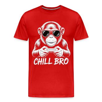 Gamer T-Shirt – "Chill Bro" Monkey with Controller - Men's Premium Organic T-Shirt - red - Front - Damien (186cm)