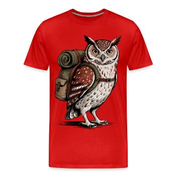 Wald-Eule mit Rucksack - Männer Premium Bio T-Shirt - Rot - Vorne - Damien (186cm)