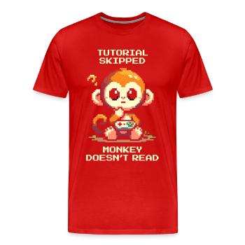 Tutoriel sauté – Le singe ne lit pas | Humour noob - T-shirt bio Premium Homme - rouge - Devant - Damien (186cm)