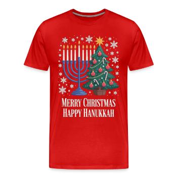 Merry Christmas Happy Hanukkah Shirt - Men's Premium Organic T-Shirt - red - Front - Damien (186cm)