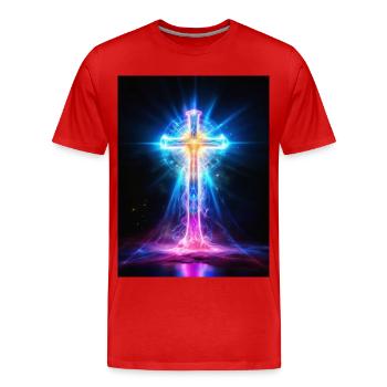 Kreuz_aus_Energie_Spirituelle_Neon Vision - Men's Premium Organic T-Shirt - red - Front - Damien (186cm)