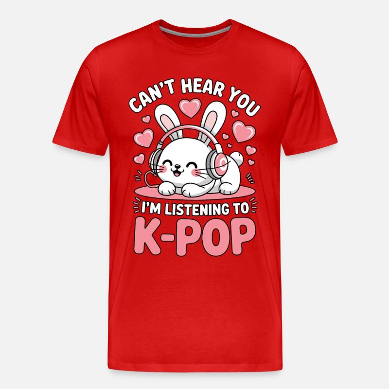 K-Pop Bunny mit Kopfhörern - Männer Premium Bio T-Shirt - Rot