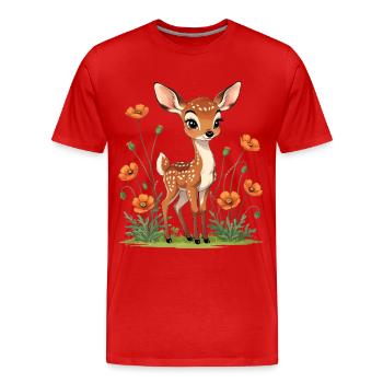 Hirschenfohlen im Mohnfeld - Männer Premium Bio T-Shirt - Rot - Vorne - Damien (186cm)
