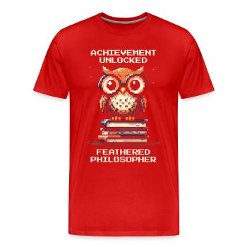 Erfolg: Gefiederter Philosoph | Eule, RPG - Männer Premium Bio T-Shirt - Rot - Vorne - Damien (186cm)