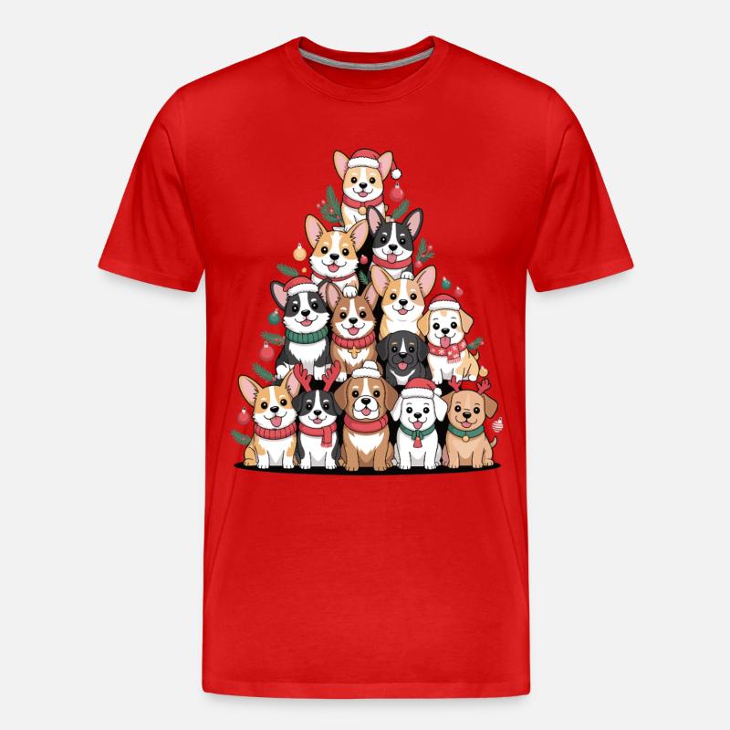Weihnachtshunde Pyramide – Lustiger Xmas Look - Männer Premium Bio T-Shirt - Rot