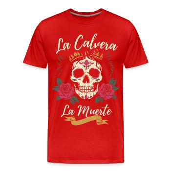 Crâne en sucre Noël homme cadeau floral - T-shirt bio Premium Homme - rouge - Devant - Damien (186cm)